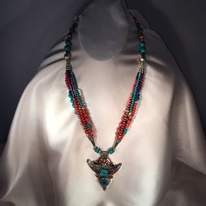 Tibetan Silver & Turquoise Tribal Necklace.